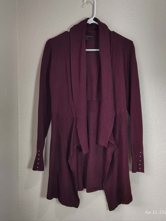 White House Black Market Sweaters - WHBM Open Front Sweater‎ Cardigan SZ XS Burgundy WATERFALL CASUAL ACADEMIA